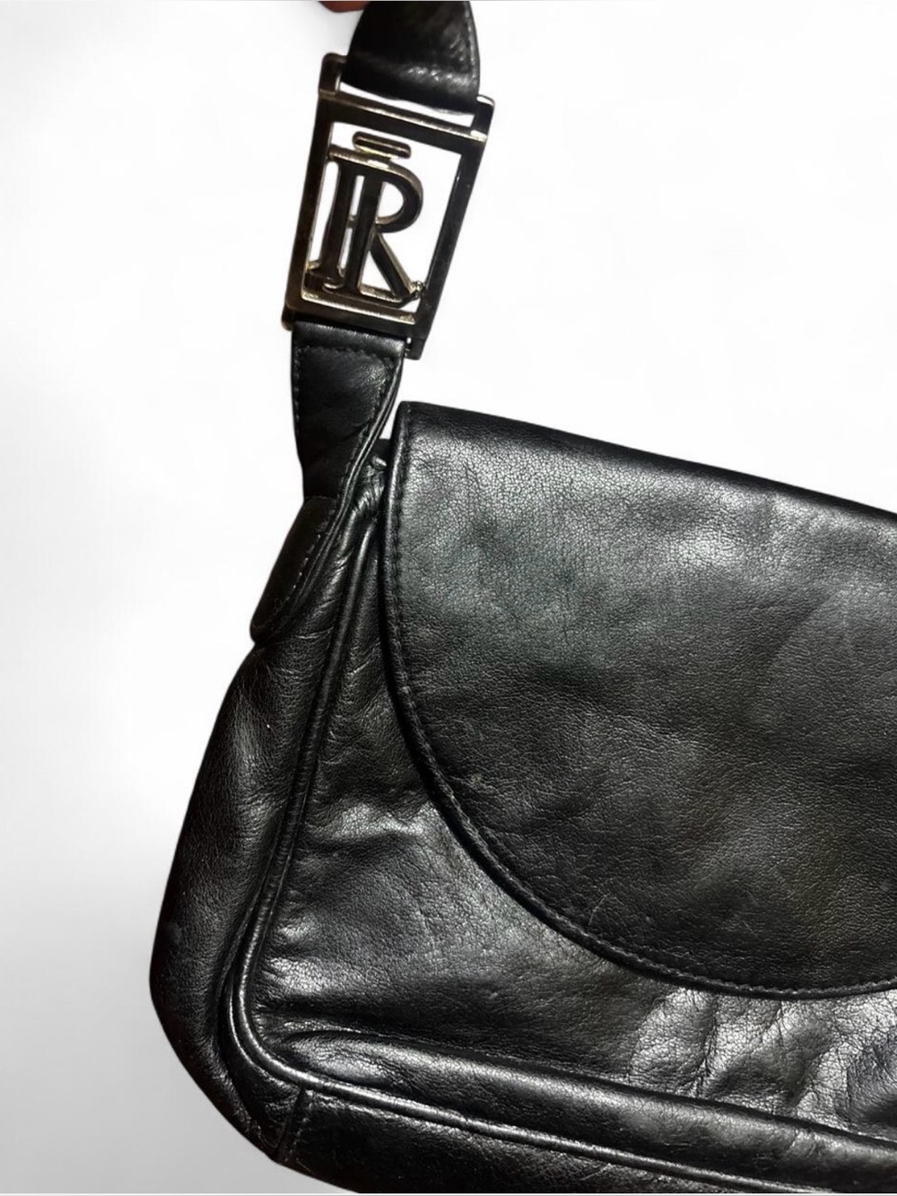 Vintage LRL black leather small shoulder bag / purse